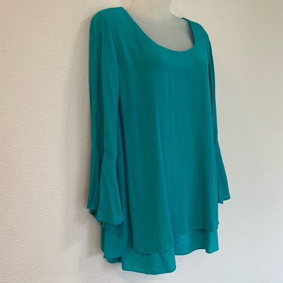 Soft Surroundings lined teal flowing blouse PXL - Picture 2 of 8